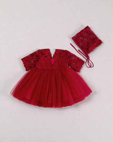2 pc Baby Girl Lace Party Dress w/ Bonnet