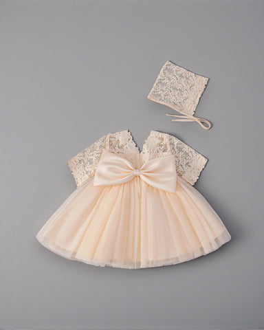 2 pc Baby Girl Lace Party Dress w/ Bonnet