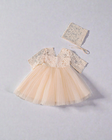 2 pc Baby Girl Lace Party Dress w/ Bonnet