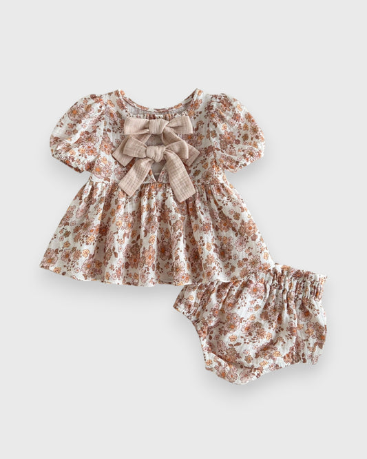 2 Pcs Spring Floral Bow Back Cotton Set