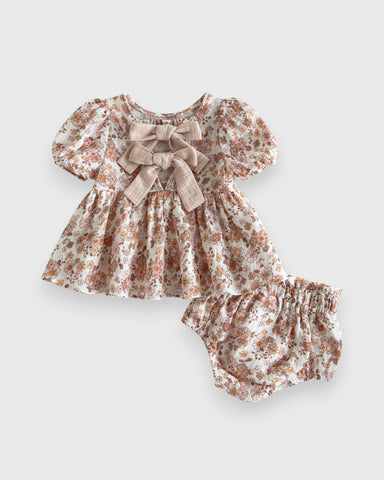 2 Pcs Spring Floral Bow Back Cotton Set