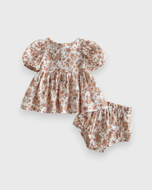 2 Pcs Spring Floral Bow Back Cotton Set