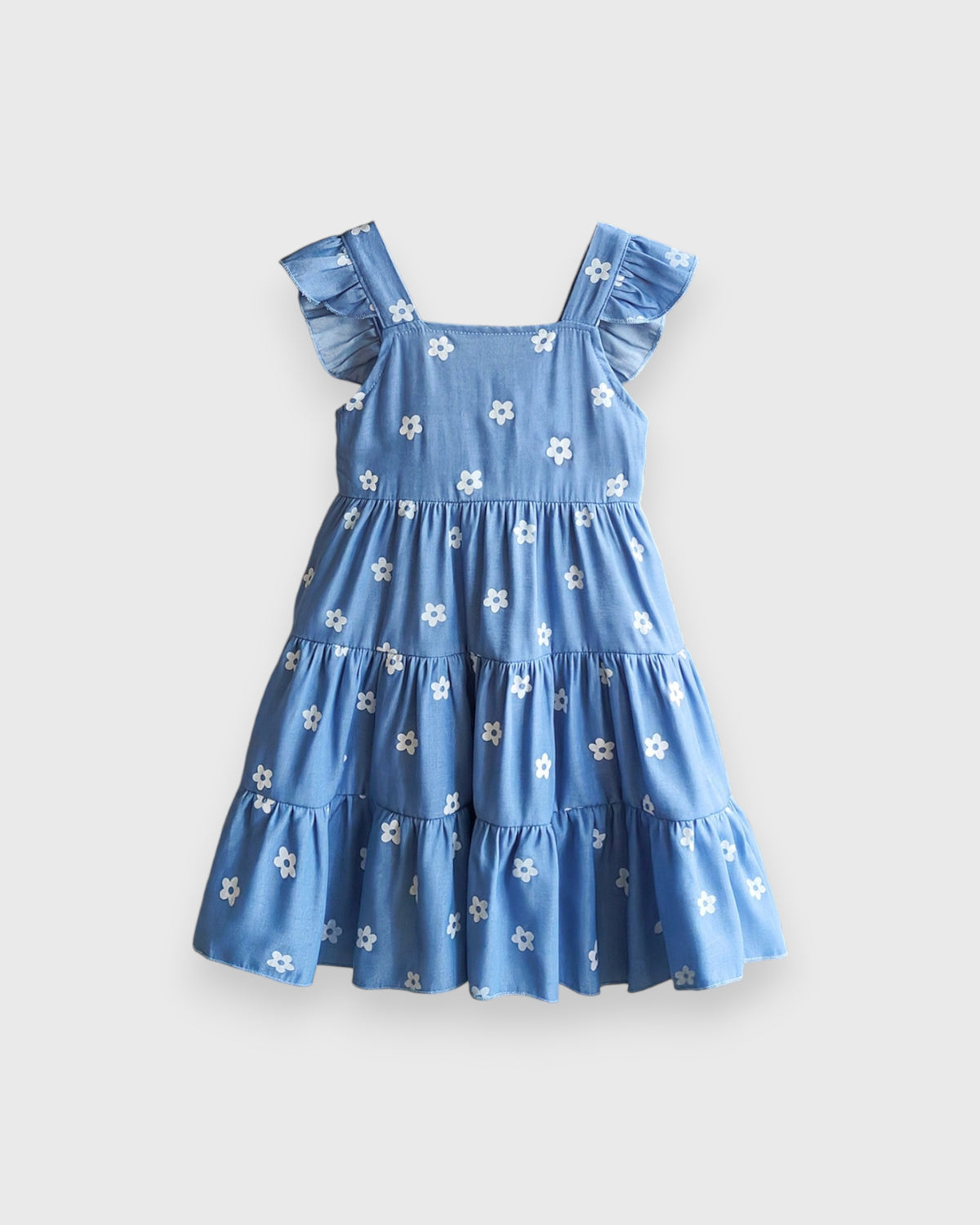 Girls Daisy Flower Print Tiered Sun Dress