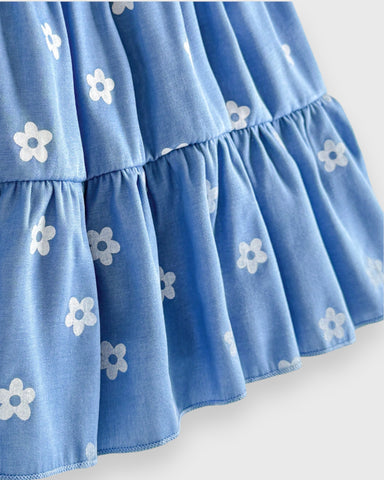 Girls Daisy Flower Print Tiered Sun Dress