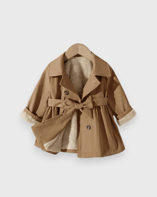 Baby Girl Fleece Lined Belted Trench Coat