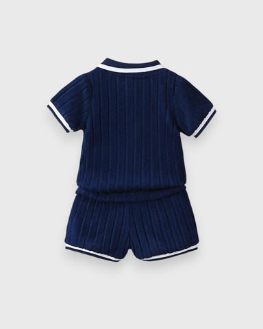Baby Boy Contrast Stripe Knit Polo & Shorts Set