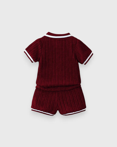 Baby Boy Contrast Stripe Knit Polo & Shorts Set