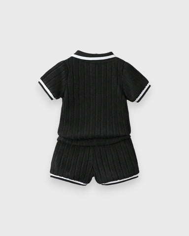 Baby Boy Contrast Stripe Knit Polo & Shorts Set