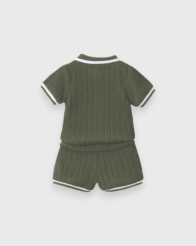 Baby Boy Contrast Stripe Knit Polo & Shorts Set