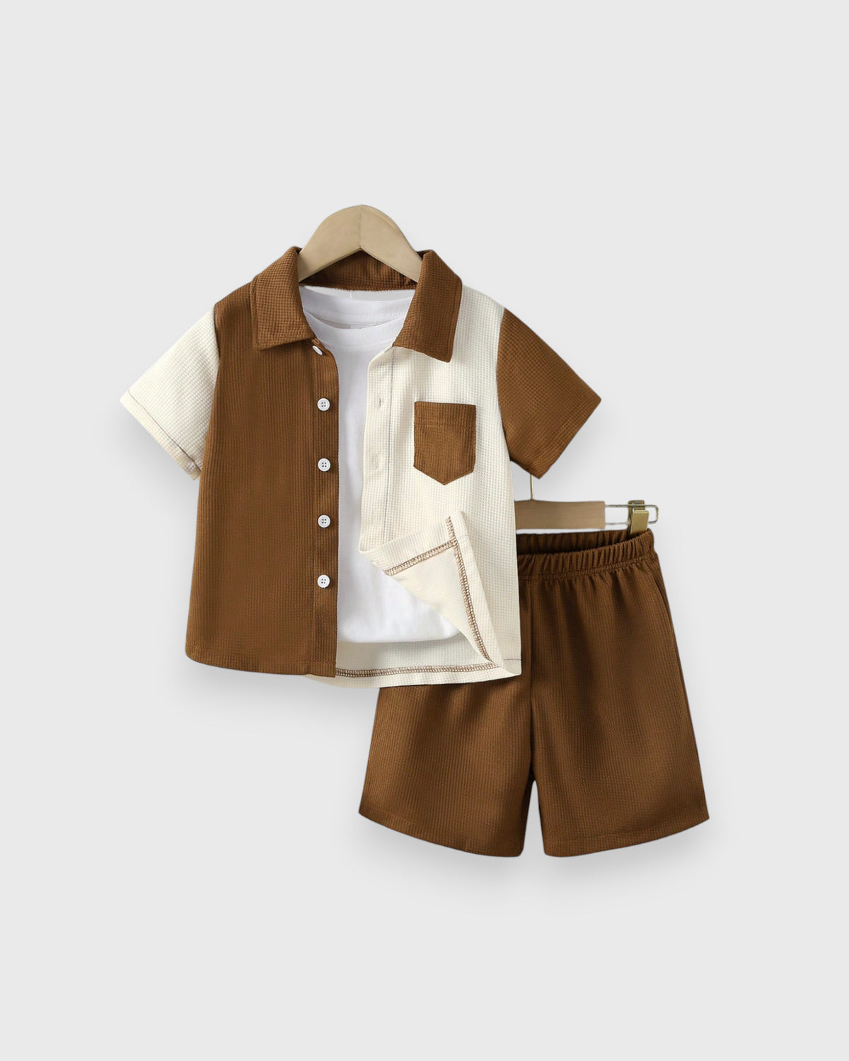 Toddler Boys Brown ColorBlock Shirts & Shorts Set