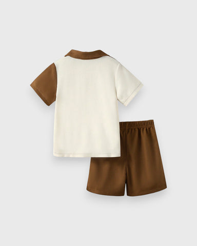 Toddler Boys Brown ColorBlock Shirts & Shorts Set