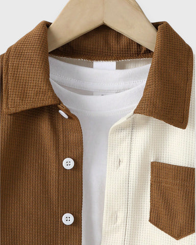 Toddler Boys Brown ColorBlock Shirts & Shorts Set