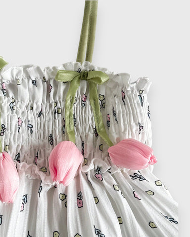 Baby Girl Tulip Tassel Ruch Cami Dress