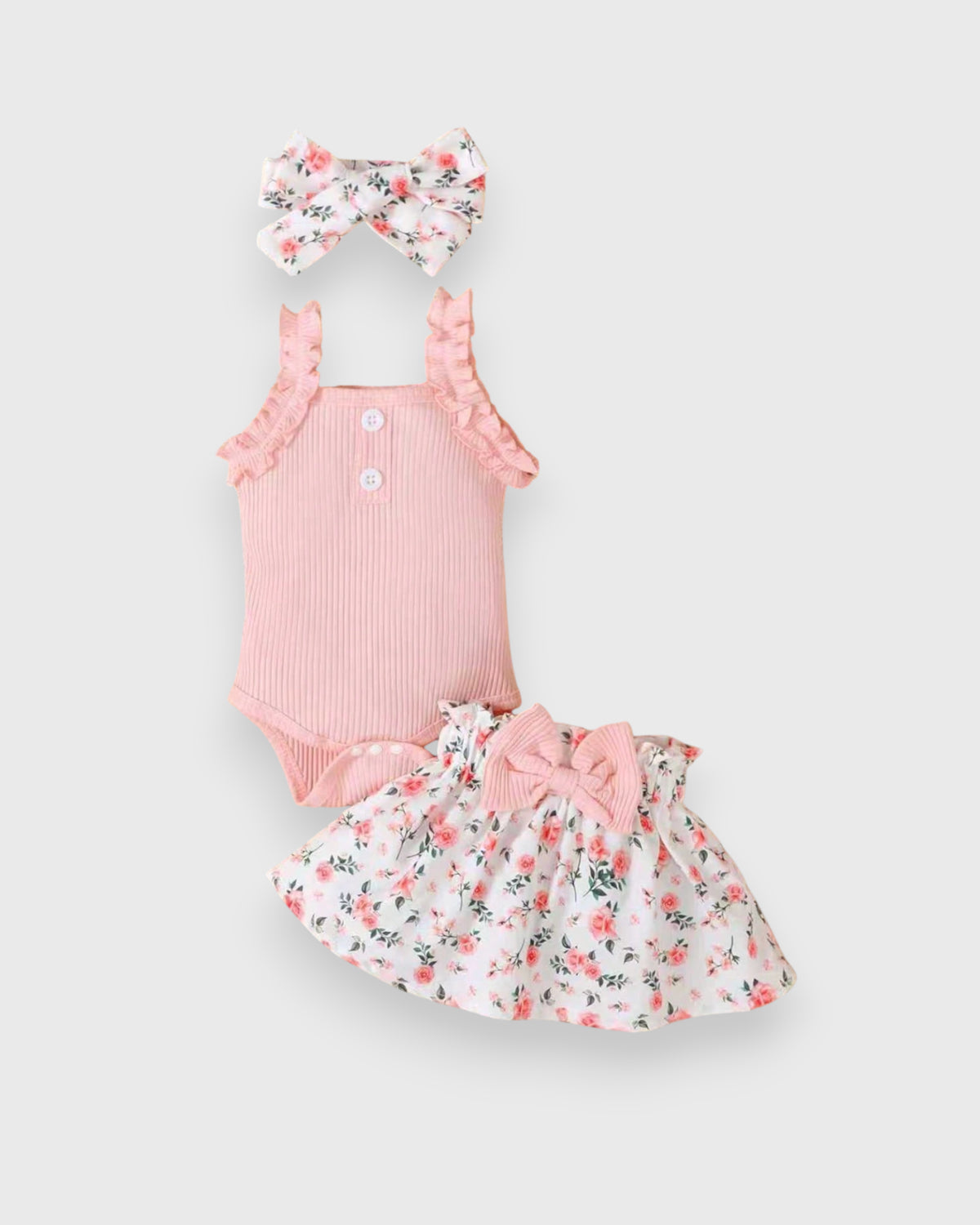 3 Pc Baby Girl Roses Ruffle Cami & Skirt Set
