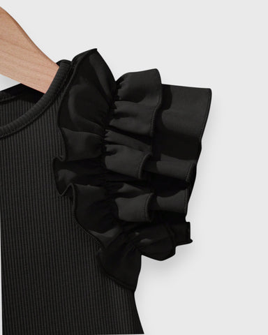 Baby Girl Ruffle Shoulder Ribbed Bodysuit