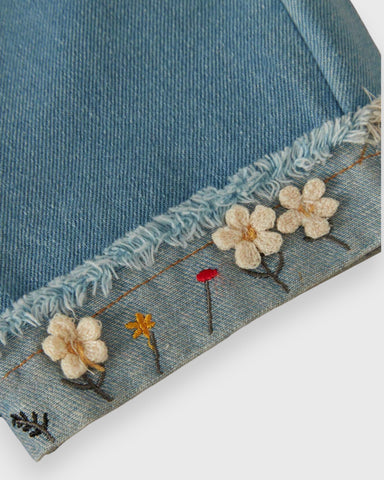 2 Pc Baby Girl Ruffle Top & Denim Flower Shorts