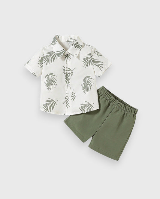 2 pc Baby Boy Palm Leaf Shirt & Shorts Set