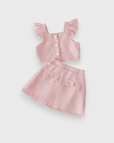 2 Pc Baby Girl Tweed Shirt & Skirt Set