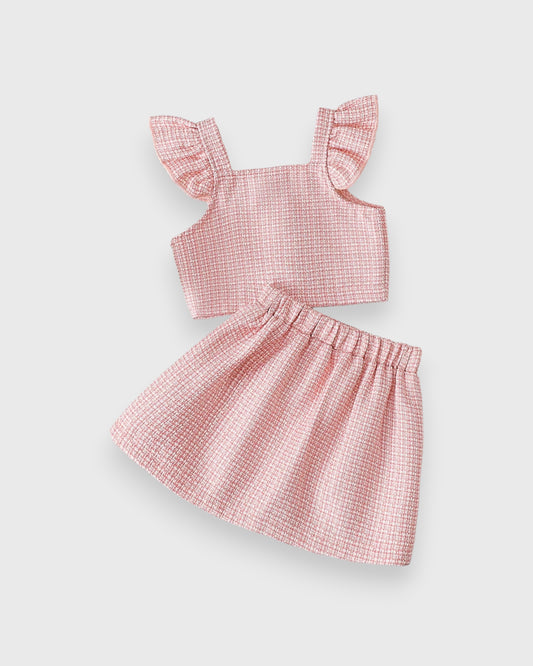 2 Pc Baby Girl Tweed Shirt & Skirt Set