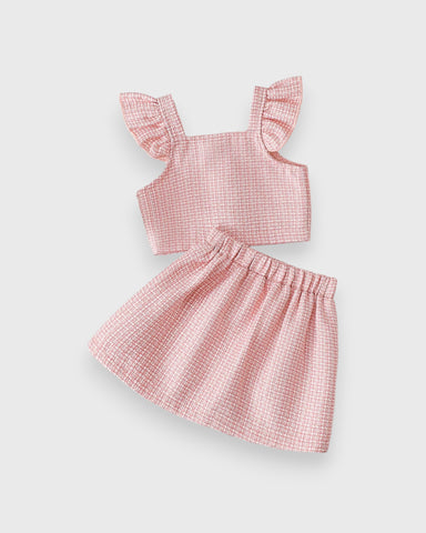 2 Pc Baby Girl Tweed Shirt & Skirt Set