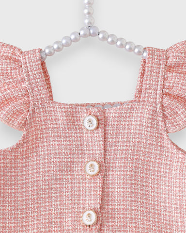 2 Pc Baby Girl Tweed Shirt & Skirt Set