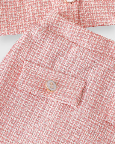 2 Pc Baby Girl Tweed Shirt & Skirt Set