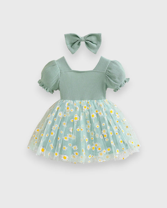 2 Pc Baby Girl Daisy Tulle Dress & Headband