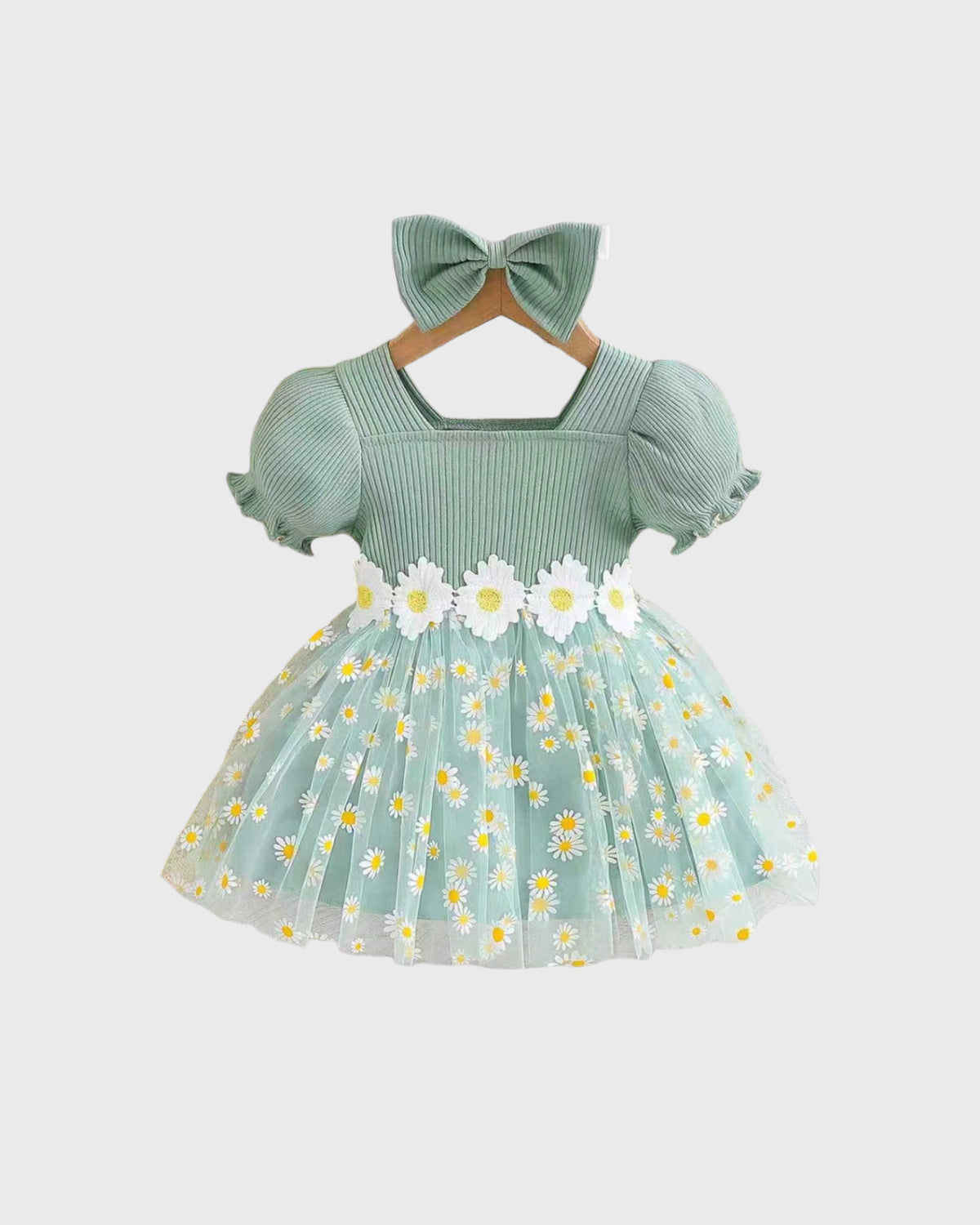 2 Pc Baby Girl Daisy Tulle Dress & Headband