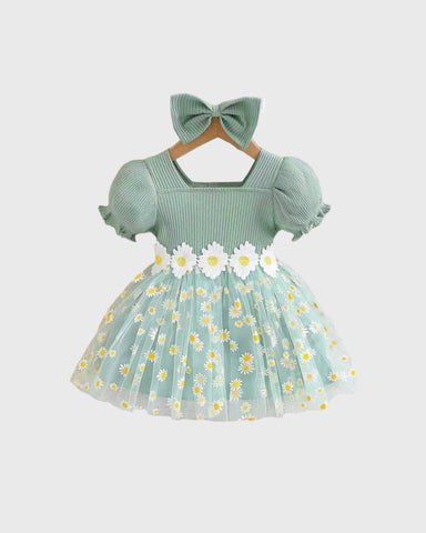 2 Pc Baby Girl Daisy Tulle Dress & Headband