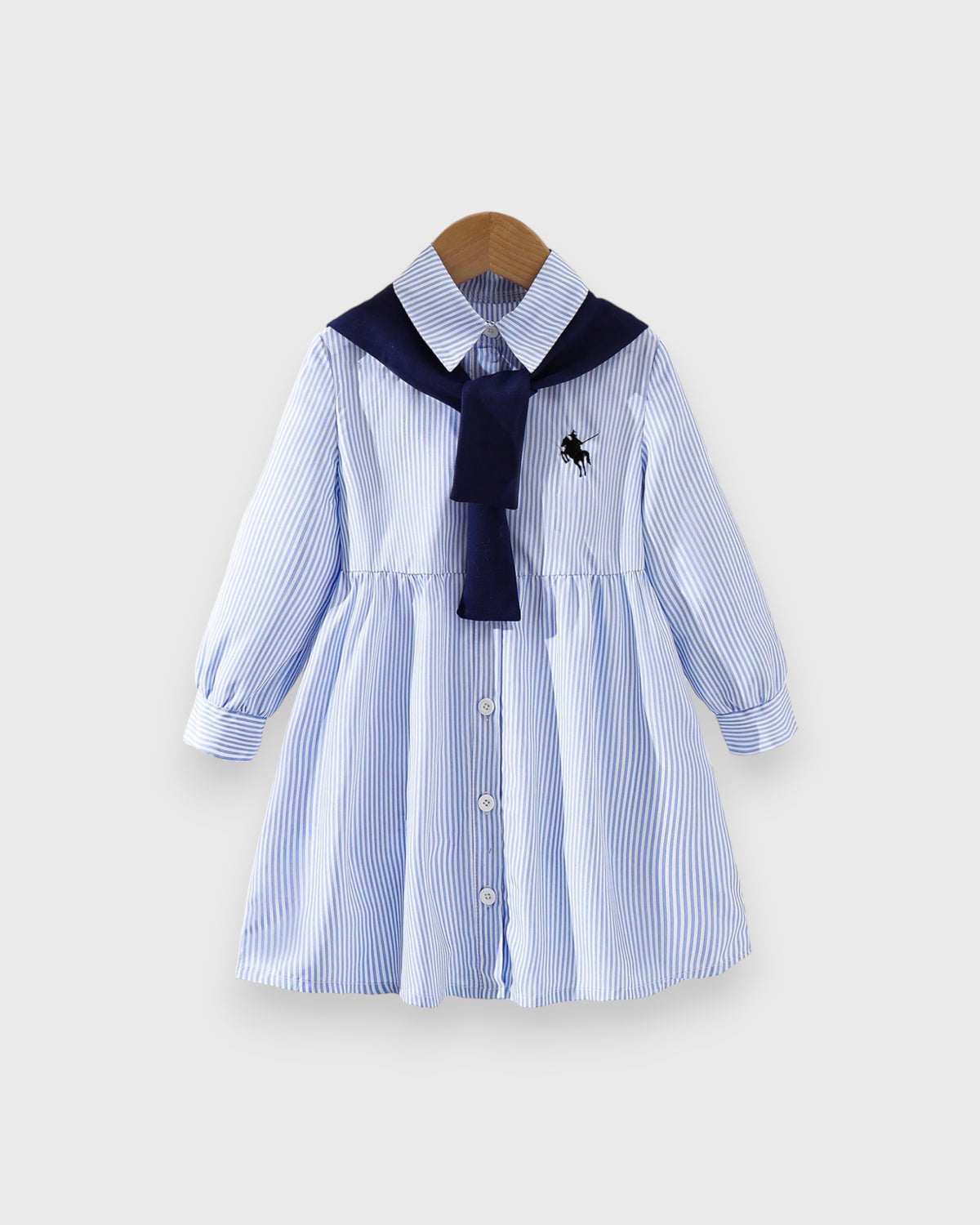 Girls Stripe Polo Dress w/ Shawl Scarf Tie