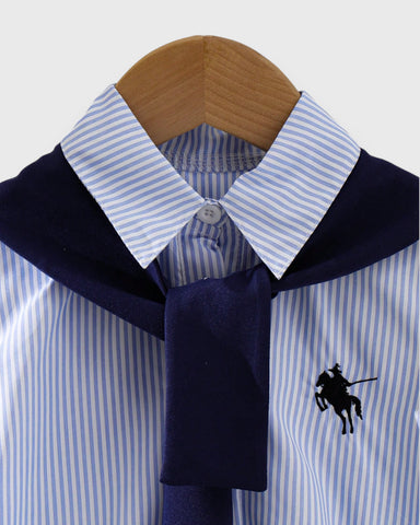 Girls Stripe Polo Dress w/ Shawl Scarf Tie