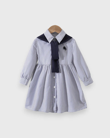 Girls Stripe Polo Dress w/ Shawl Scarf Tie