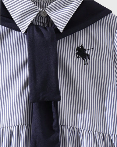 Girls Stripe Polo Dress w/ Shawl Scarf Tie