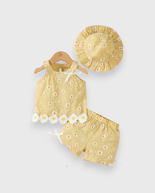 3 Pc Baby Girl Sunflower Gingham Set