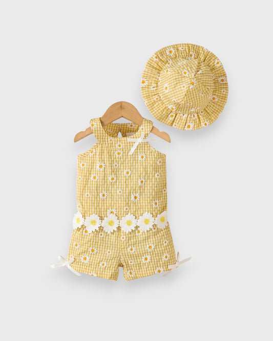 3 Pc Baby Girl Sunflower Gingham Set
