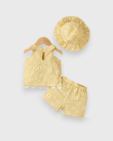 3 Pc Baby Girl Sunflower Gingham Set