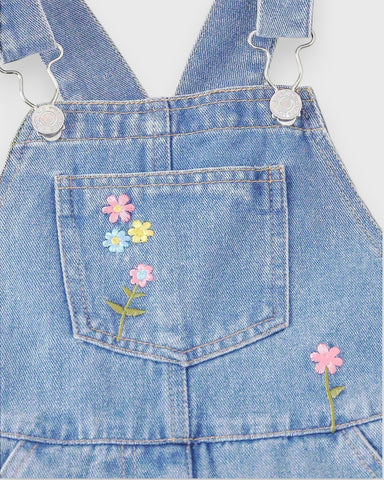 Toddler Girls Flower Embroidery Denim Overall