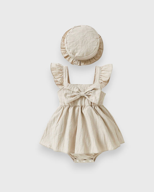 2 Pc Baby Girl Bow Bodysuit Dress w/Hat