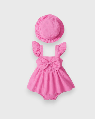 2 Pc Baby Girl Bow Bodysuit Dress w/Hat