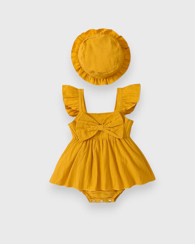 2 Pc Baby Girl Bow Bodysuit Dress w/Hat