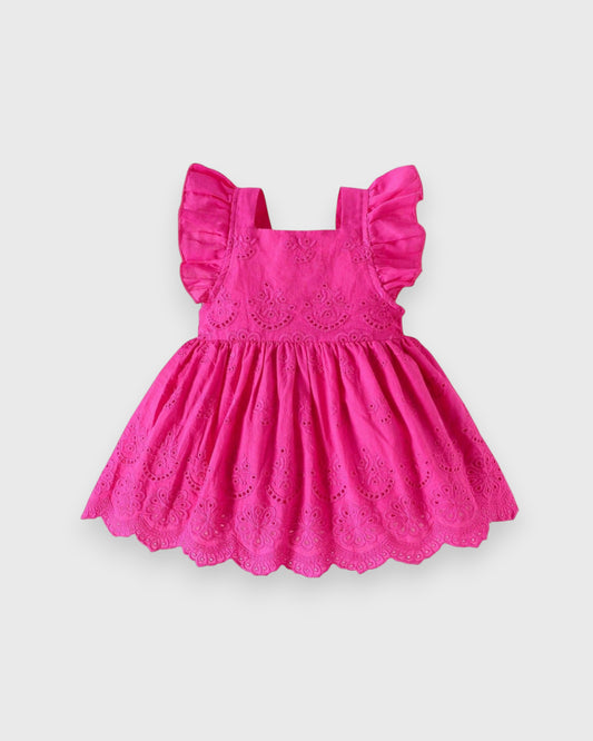 Baby Girl Embroidered Eyelet Scallop Hem Dress