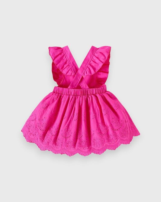 Baby Girl Embroidered Eyelet Scallop Hem Dress