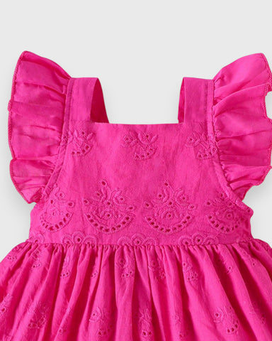Baby Girl Embroidered Eyelet Scallop Hem Dress
