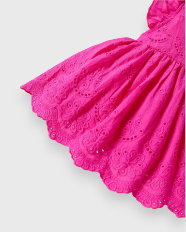 Baby Girl Embroidered Eyelet Scallop Hem Dress