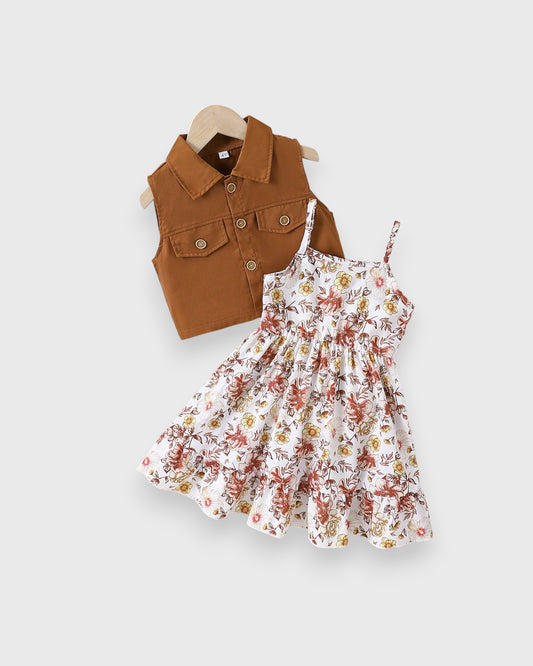 2 Pc Toddler Girls Flower Cami Dress & Vest Set
