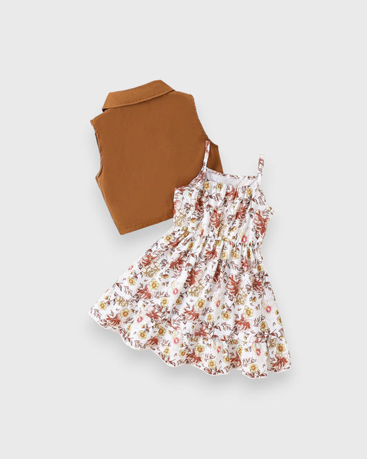2 Pc Toddler Girls Flower Cami Dress & Vest Set