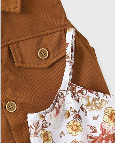 2 Pc Toddler Girls Flower Cami Dress & Vest Set