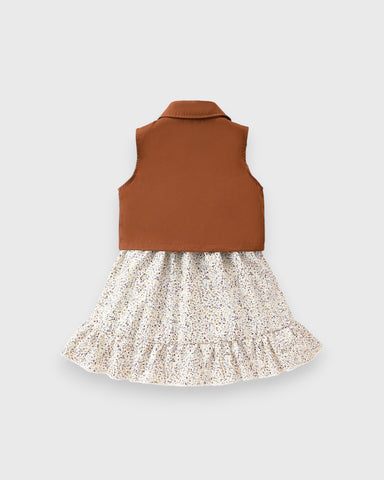 2 Pc Toddler Girls Flower Cami Dress & Vest Set
