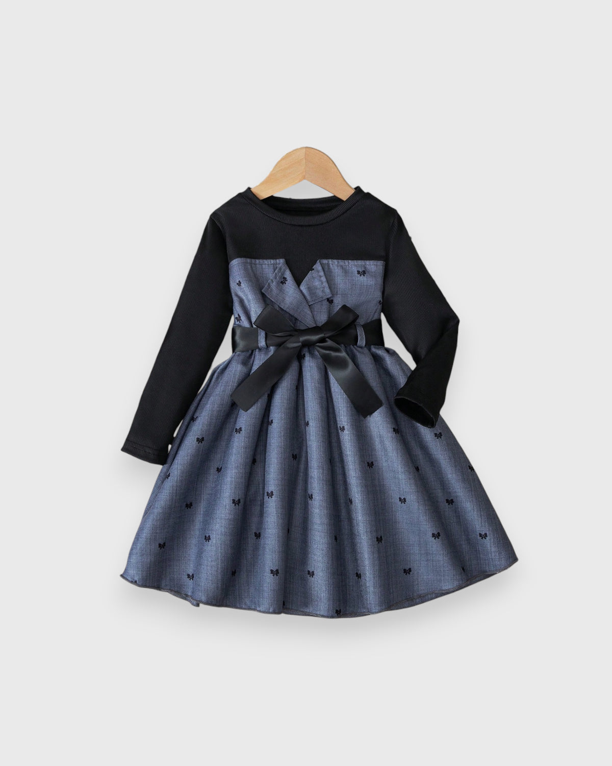 Girls Long Sleeve Bow Print A-line Dress
