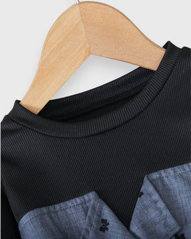 Girls Long Sleeve Bow Print A-line Dress